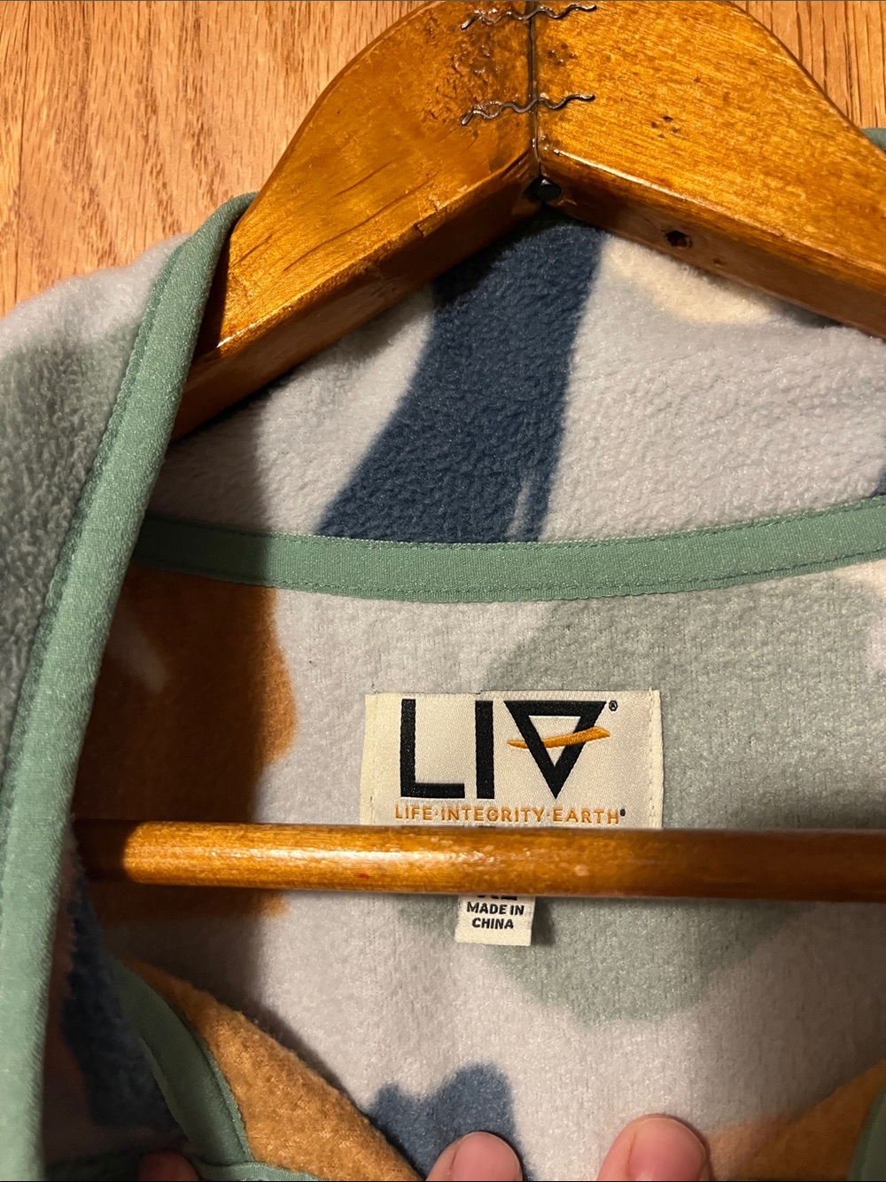 LIFE. INTEGRITY. EARTH® Cozy Fleece Jacket in Sage & Multi Abstract Print - Picture 2 of 14